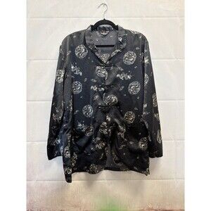 Xiu Liuye Silk Shirt M Black Dragon Print Mandarin Collar Chinese Frog Buttons